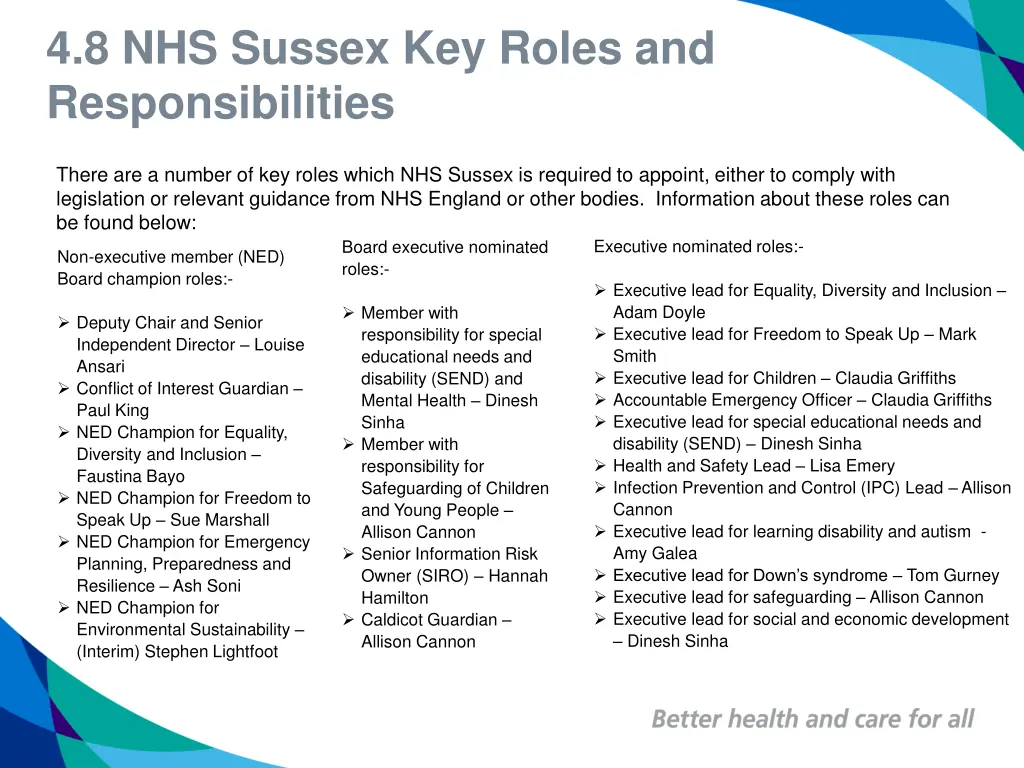 4 8 nhs sussex key roles and responsibilities