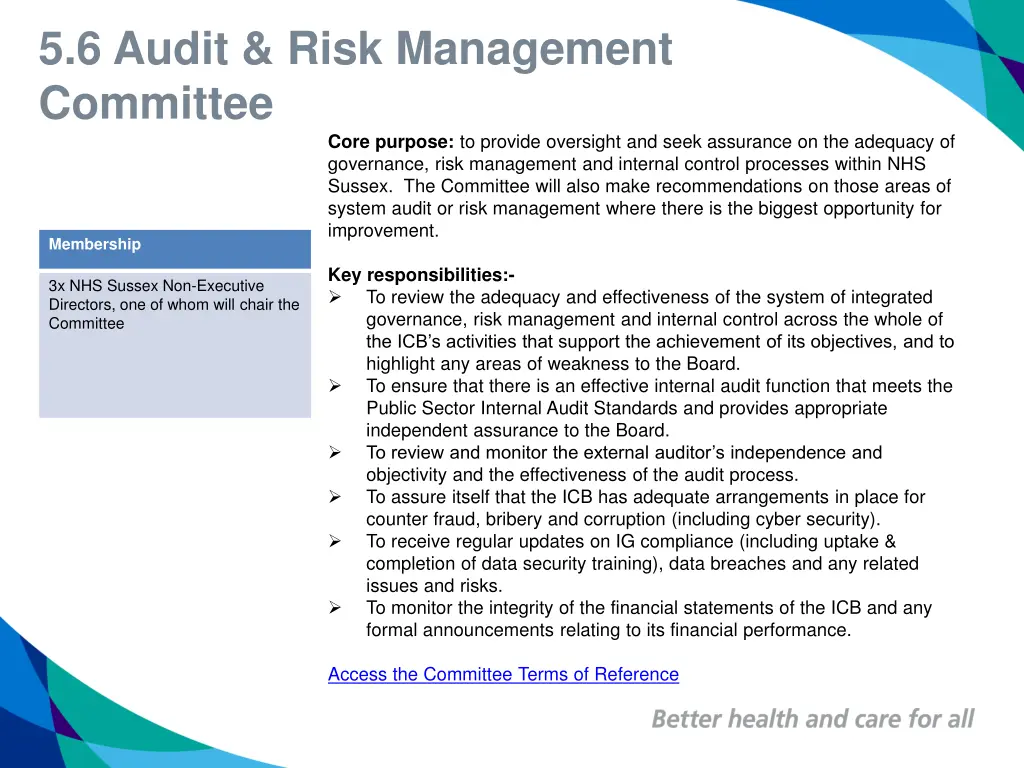 5 6 audit risk management committee core purpose