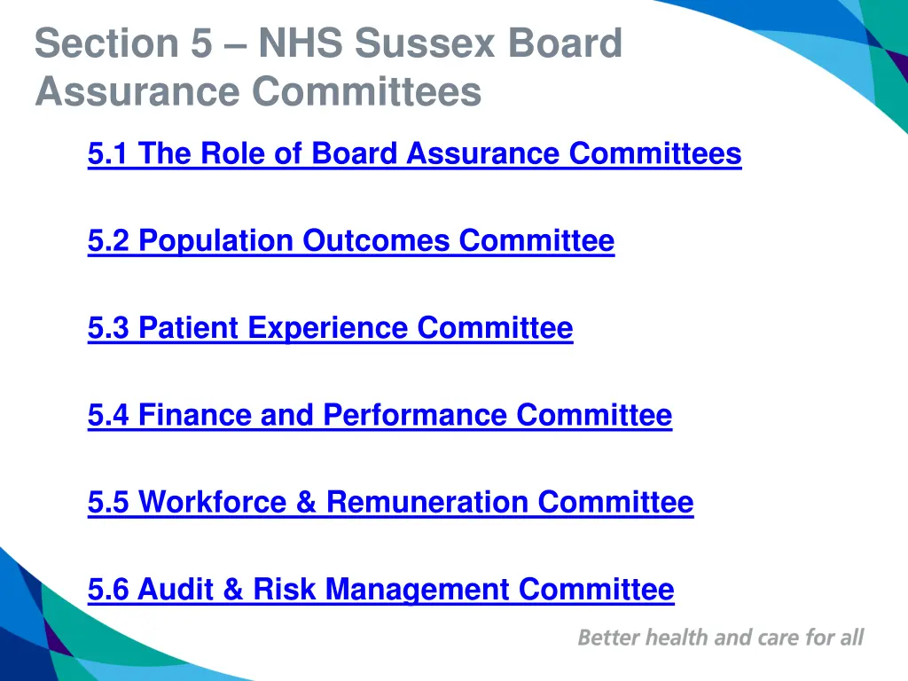 section 5 nhs sussex board assurance committees