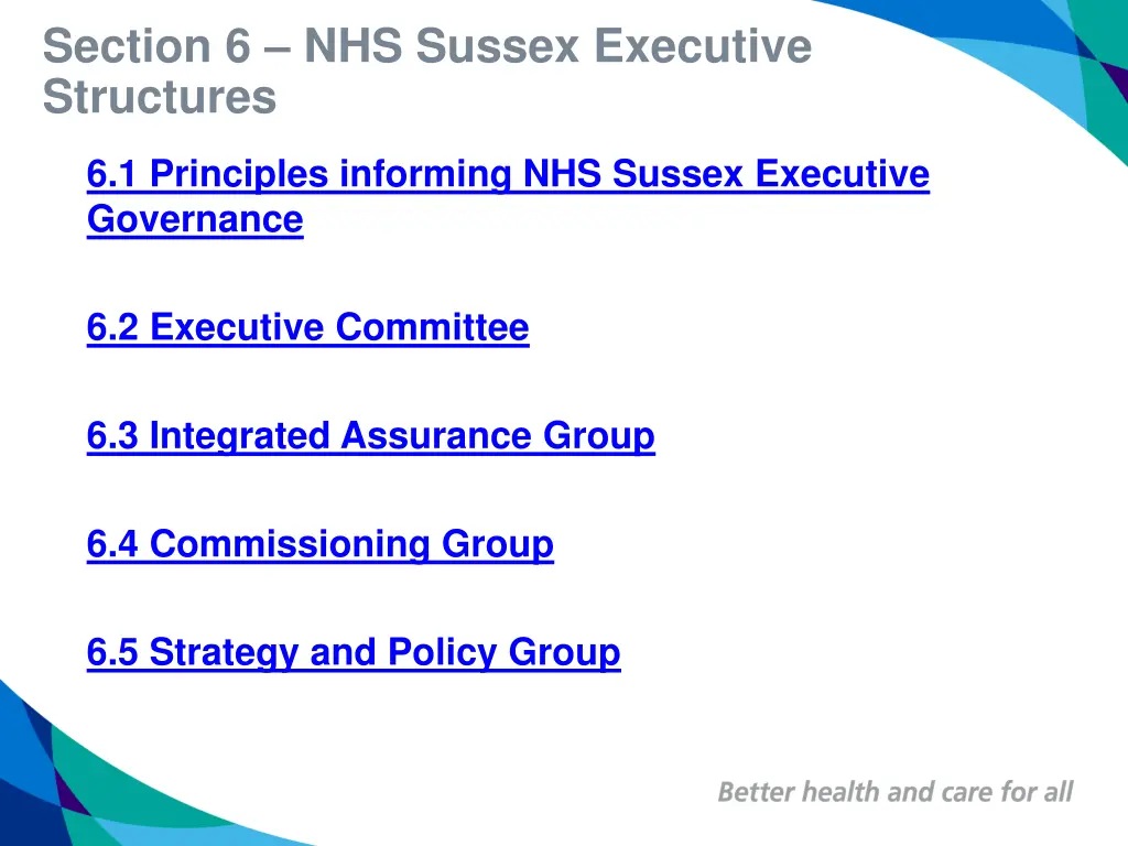 section 6 nhs sussex executive structures