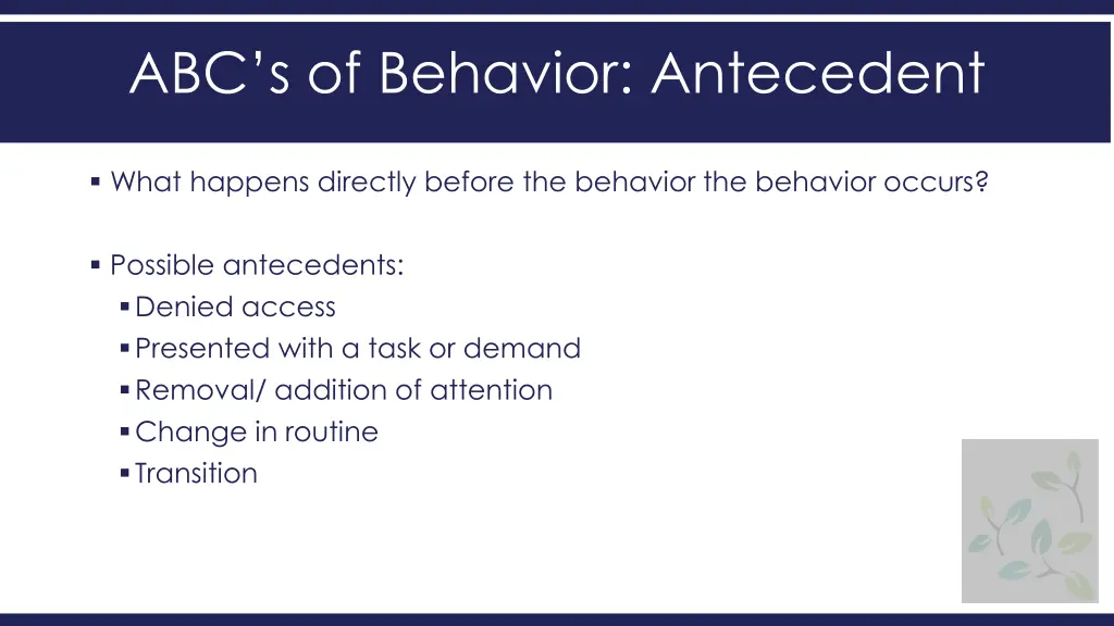 abc s of behavior antecedent