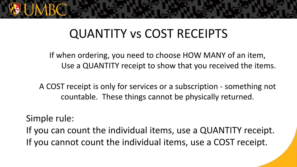 quantity vs cost receipts