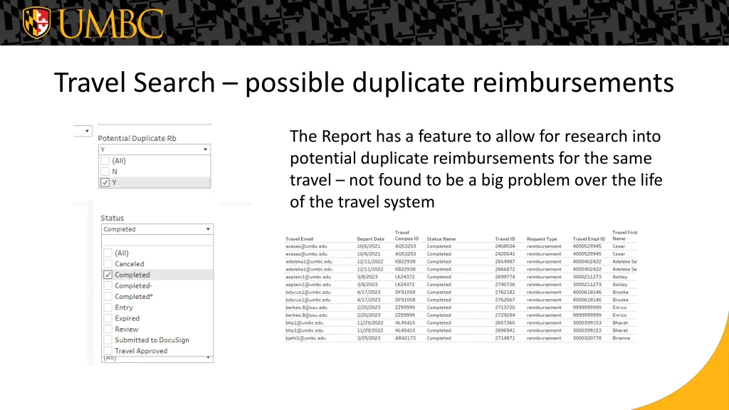 travel search possible duplicate reimbursements