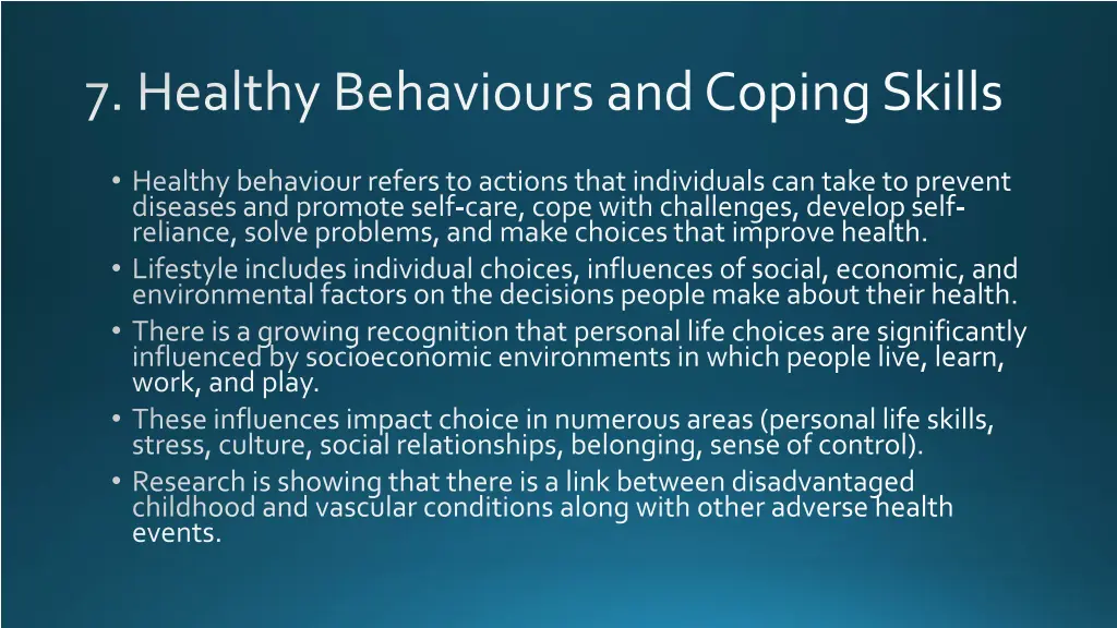 7 healthy behaviours and coping skills