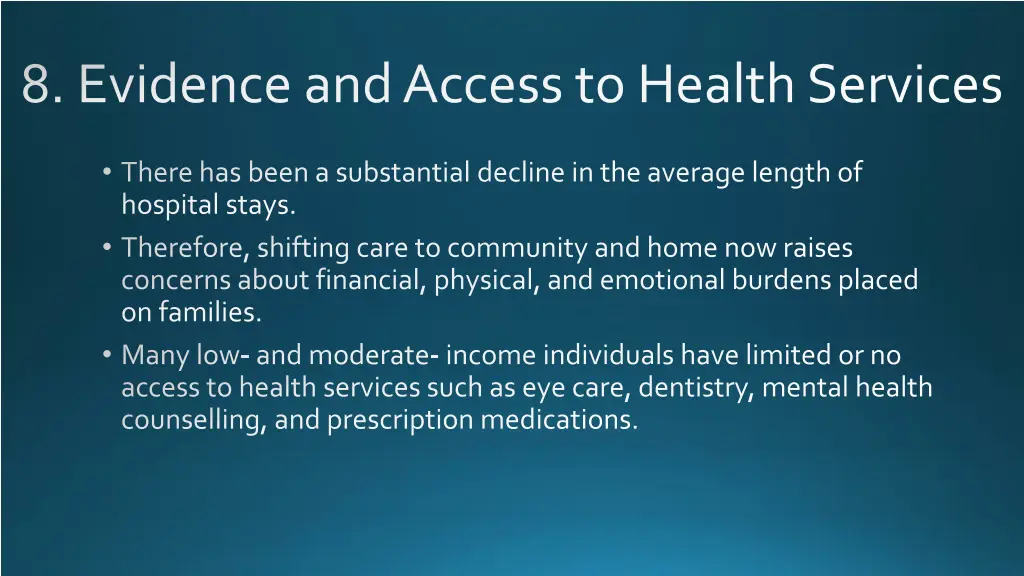 8 evidence and access to health services