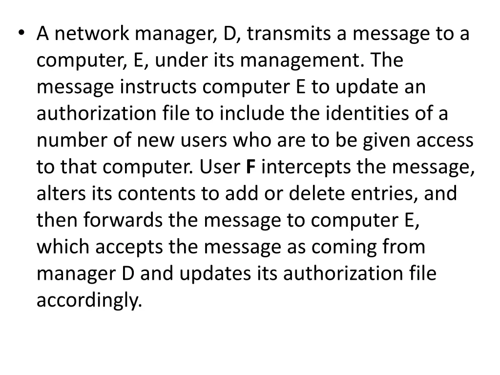 a network manager d transmits a message