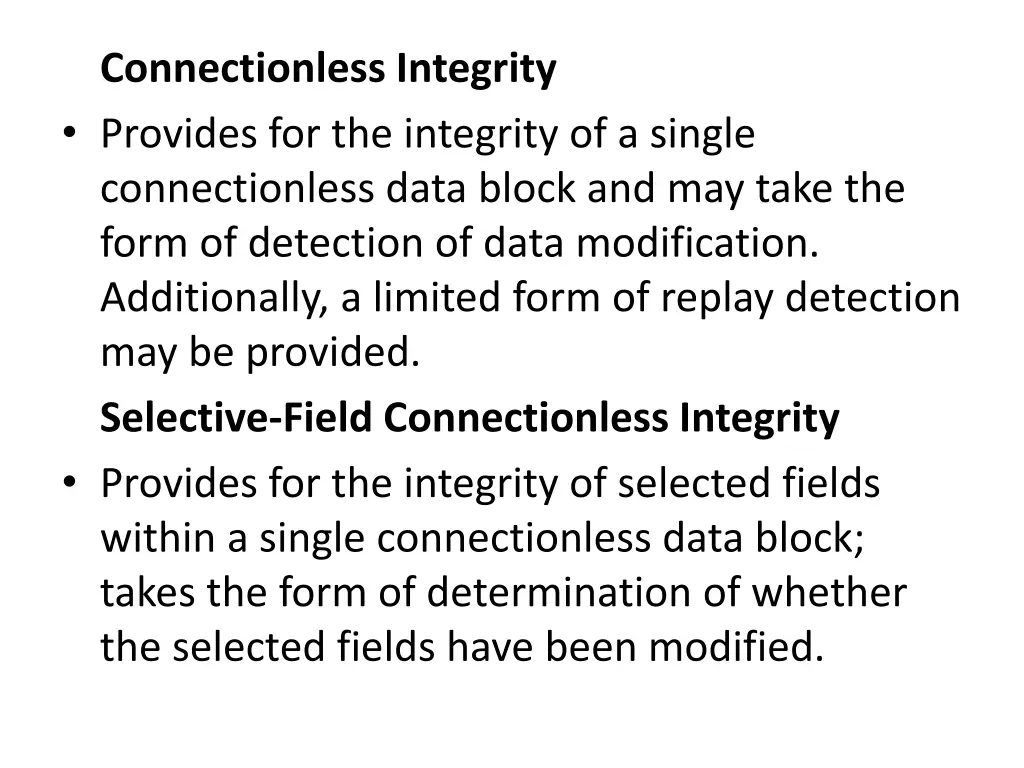 connectionless integrity provides