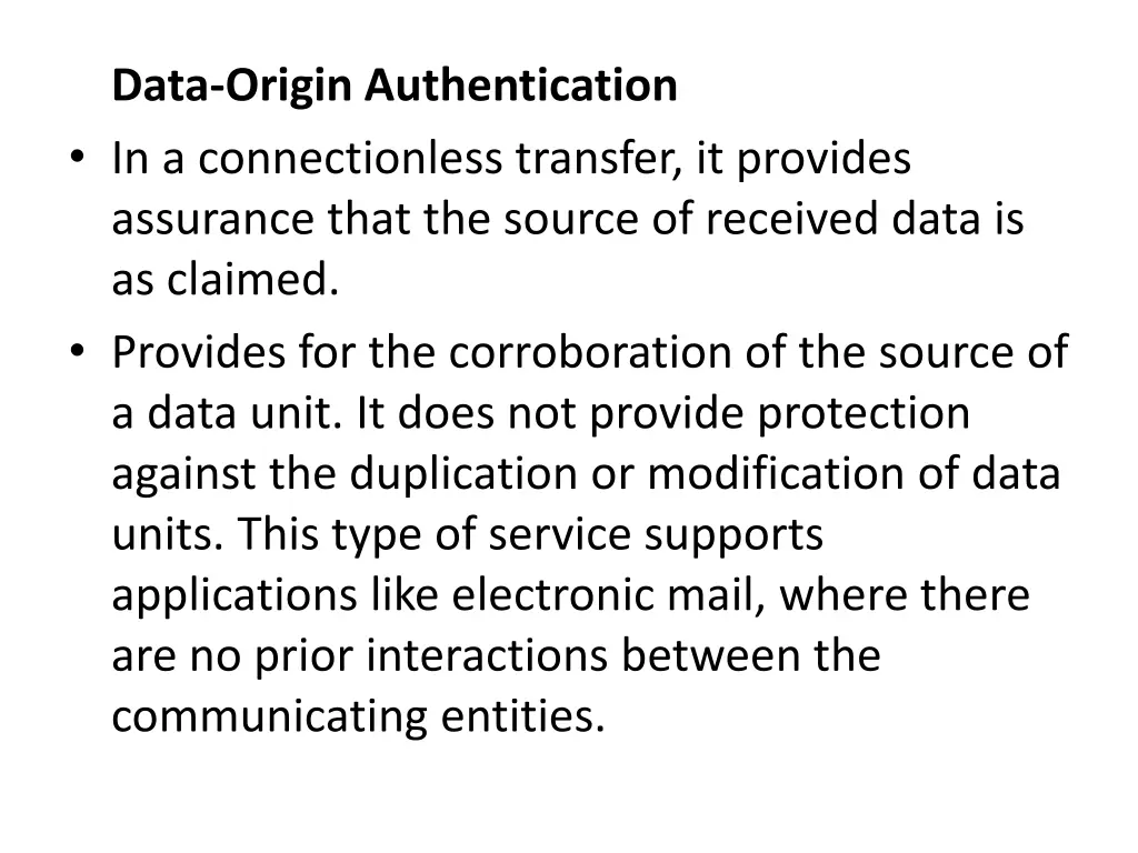 data origin authentication in a connectionless