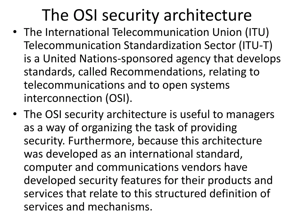 the osi security architecture the international