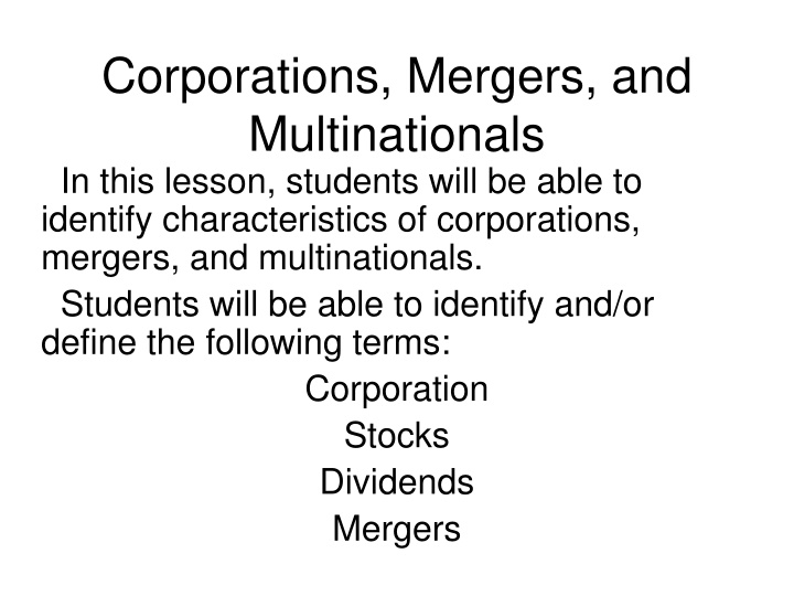 corporations mergers and multinationals in this