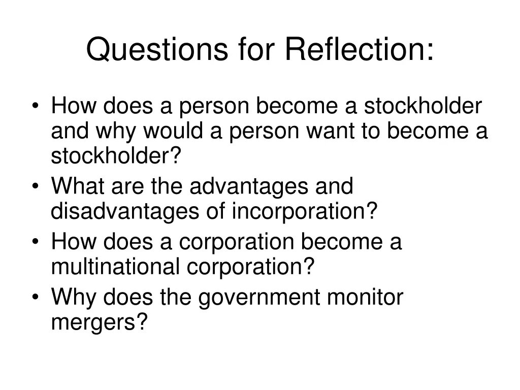 questions for reflection