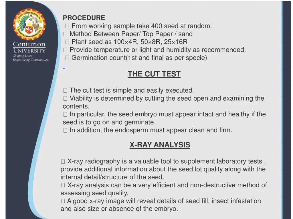 procedure from working sample take 400 seed