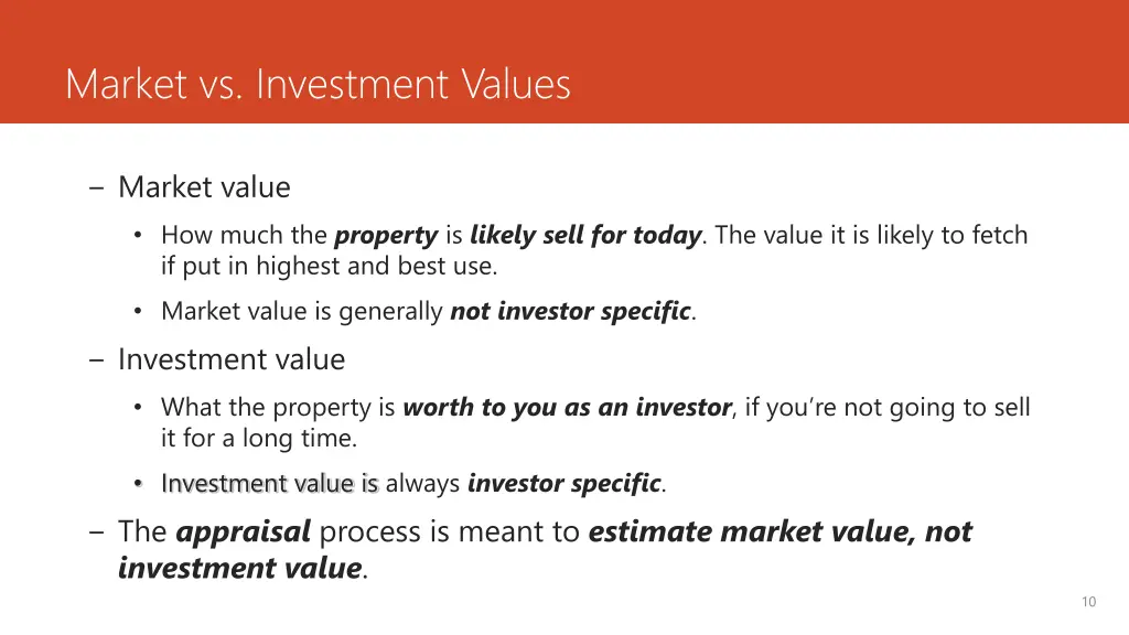 market vs investment values