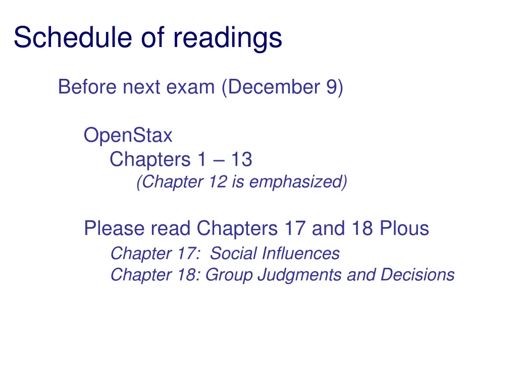 schedule of readings