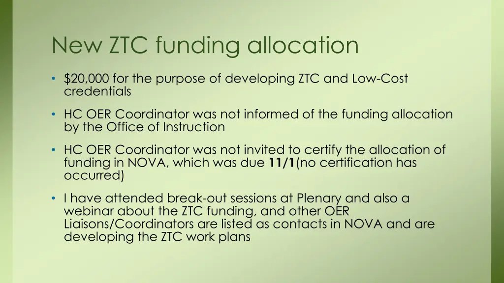 new ztc funding allocation