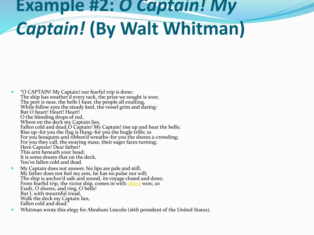 example 2 o captain my captain by walt whitman