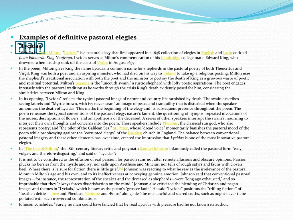 examples of definitive pastoral elegies lycidas