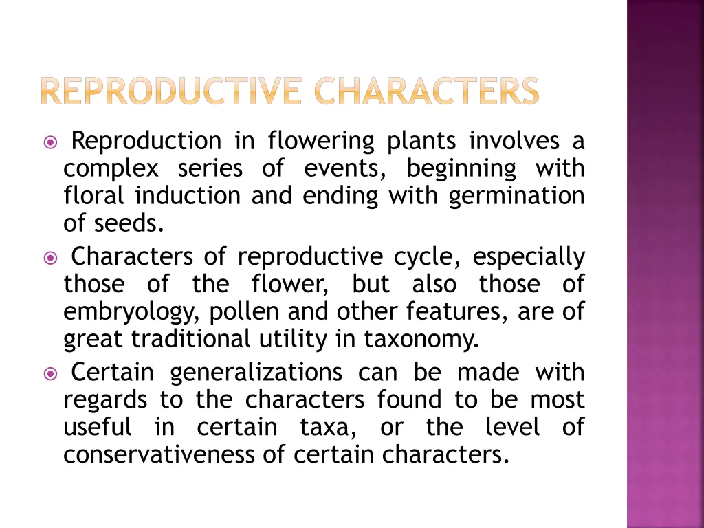 reproductive characters