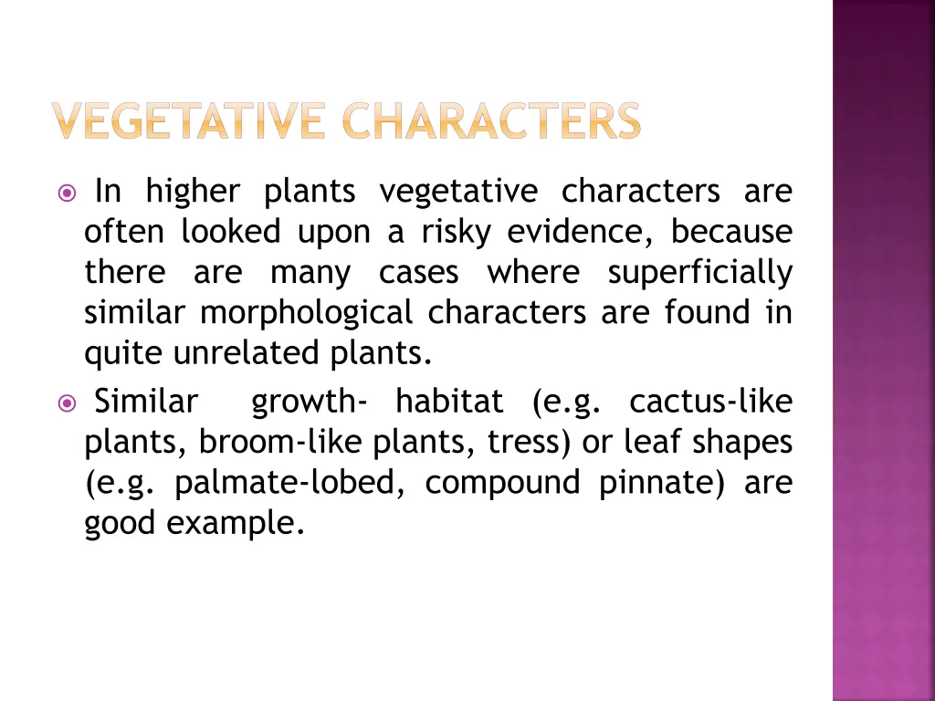 vegetative characters