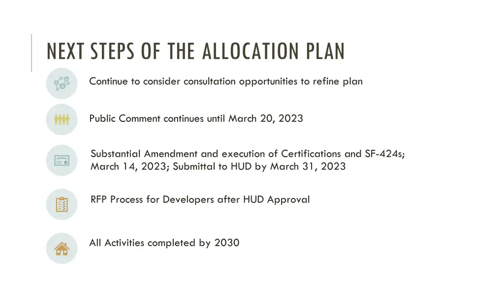 next steps of the allocation plan