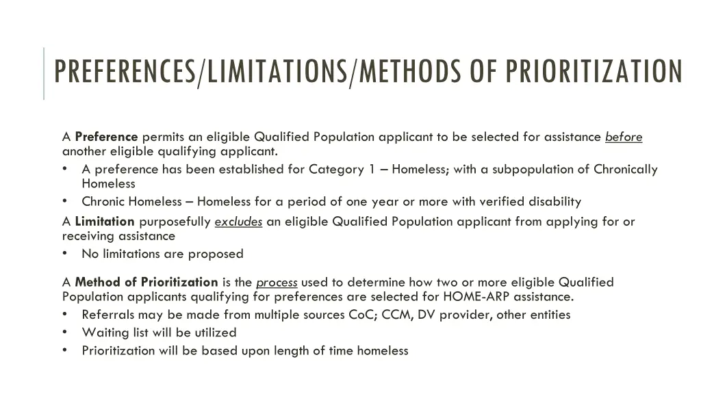 preferences limitations methods of prioritization