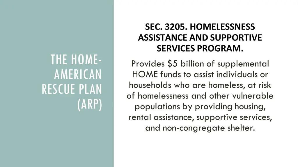 sec 3205 homelessness assistance and supportive