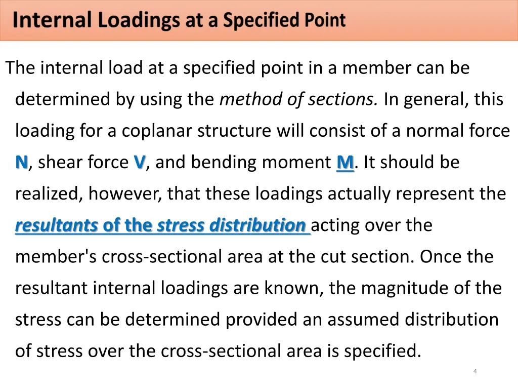 the internal load at a specified point