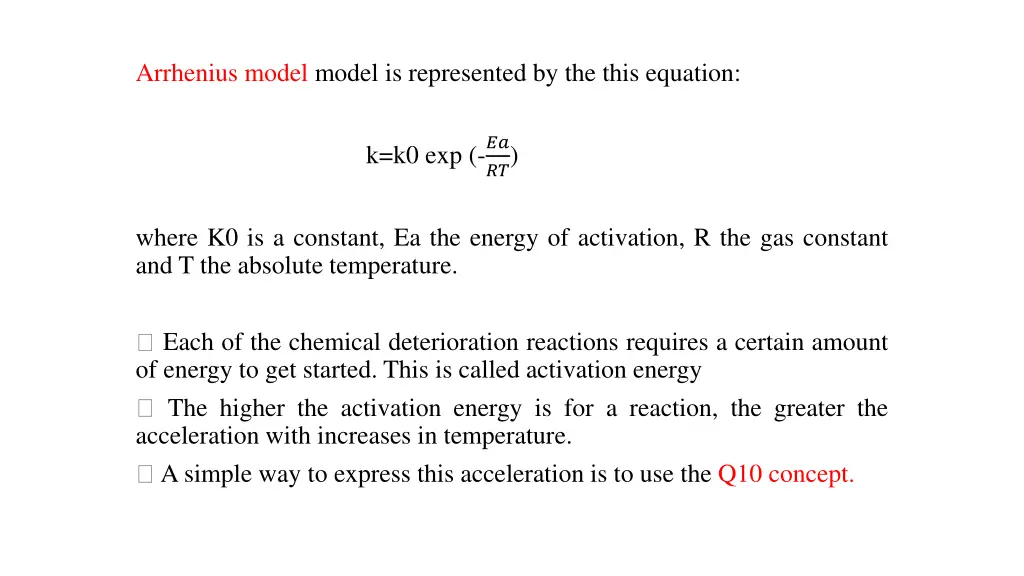 arrhenius model model is represented by the this