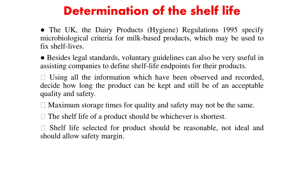 determination of the shelf life