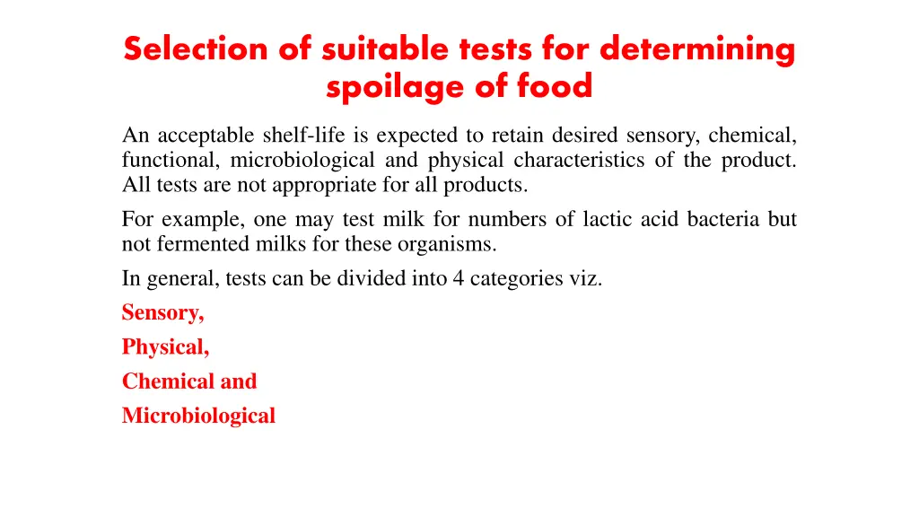 selection of suitable tests for determining