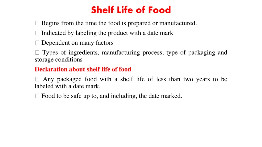 shelf life of food