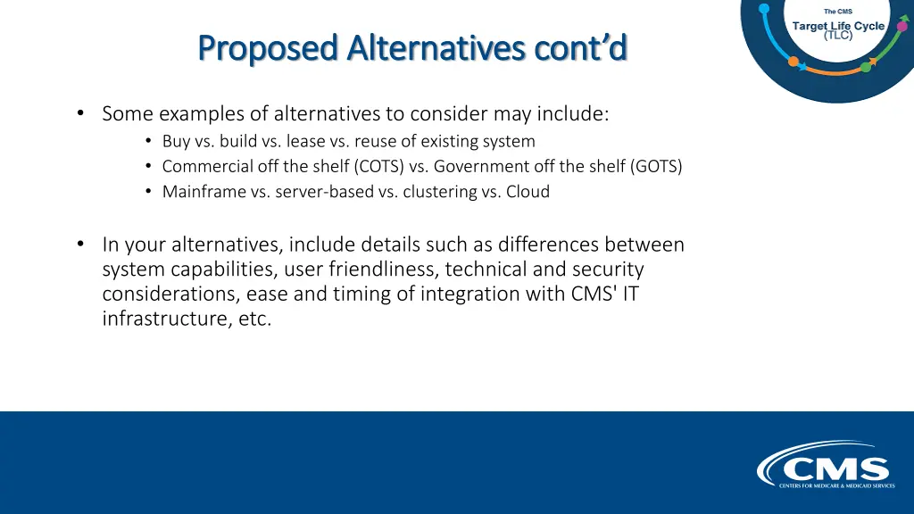 proposed alternatives cont d proposed