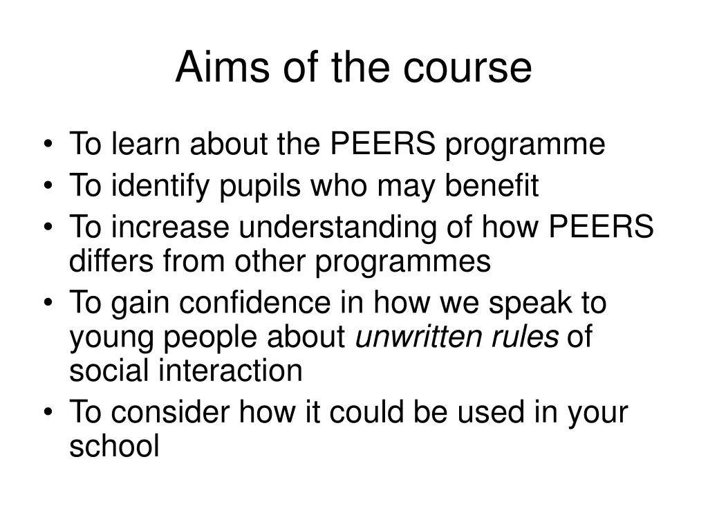 aims of the course