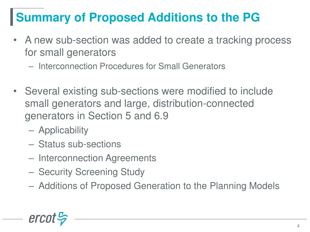 summary of proposed additions to the pg