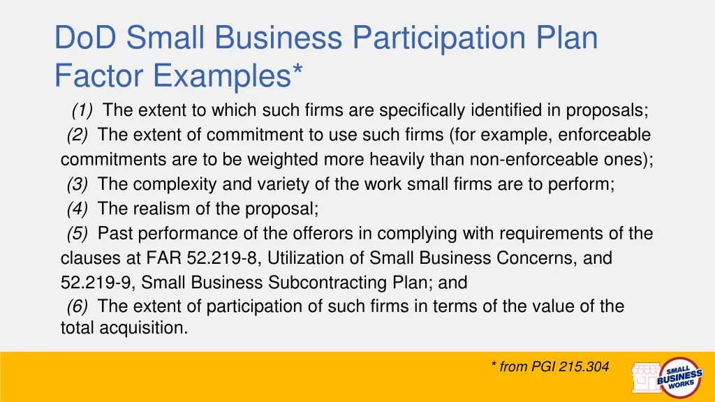 dod small business participation plan factor