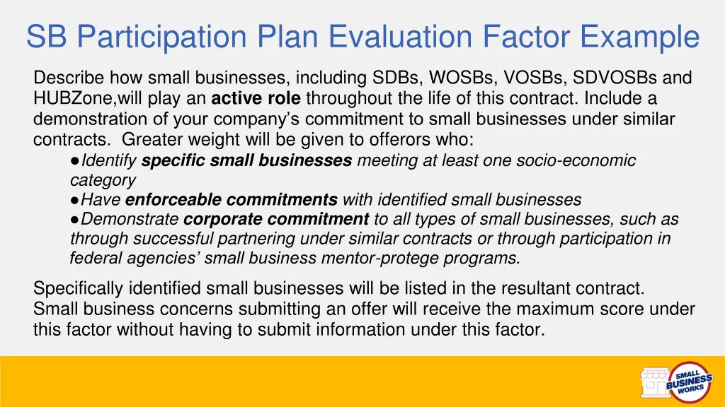 sb participation plan evaluation factor example