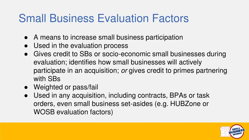 small business evaluation factors