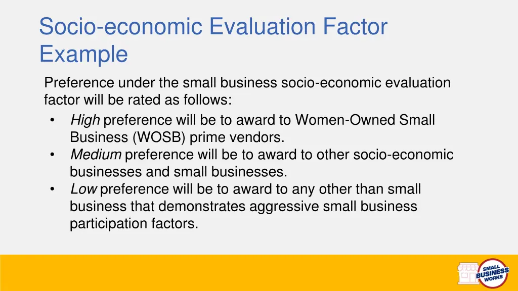 socio economic evaluation factor example 1