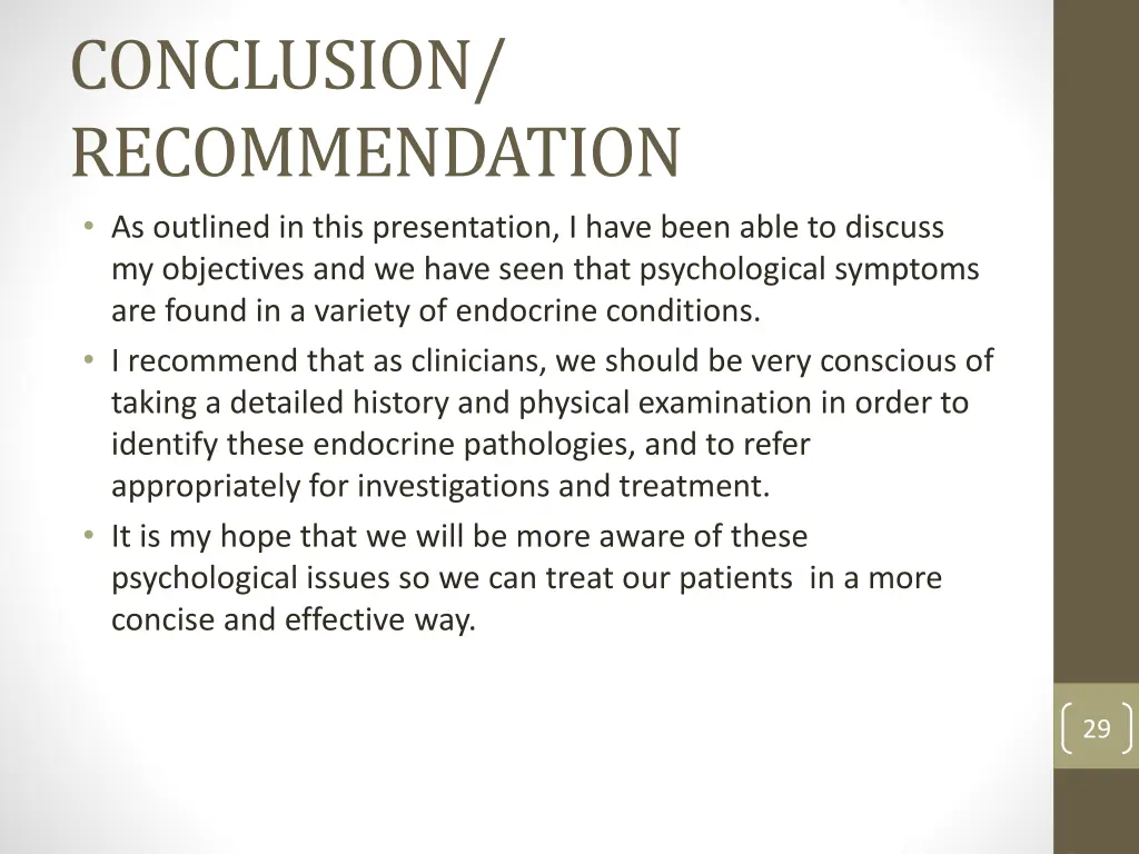 conclusion recommendation as outlined in this