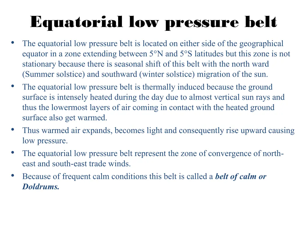 equatorial low pressure belt the equatorial