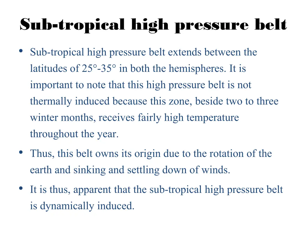 sub tropical high pressure belt