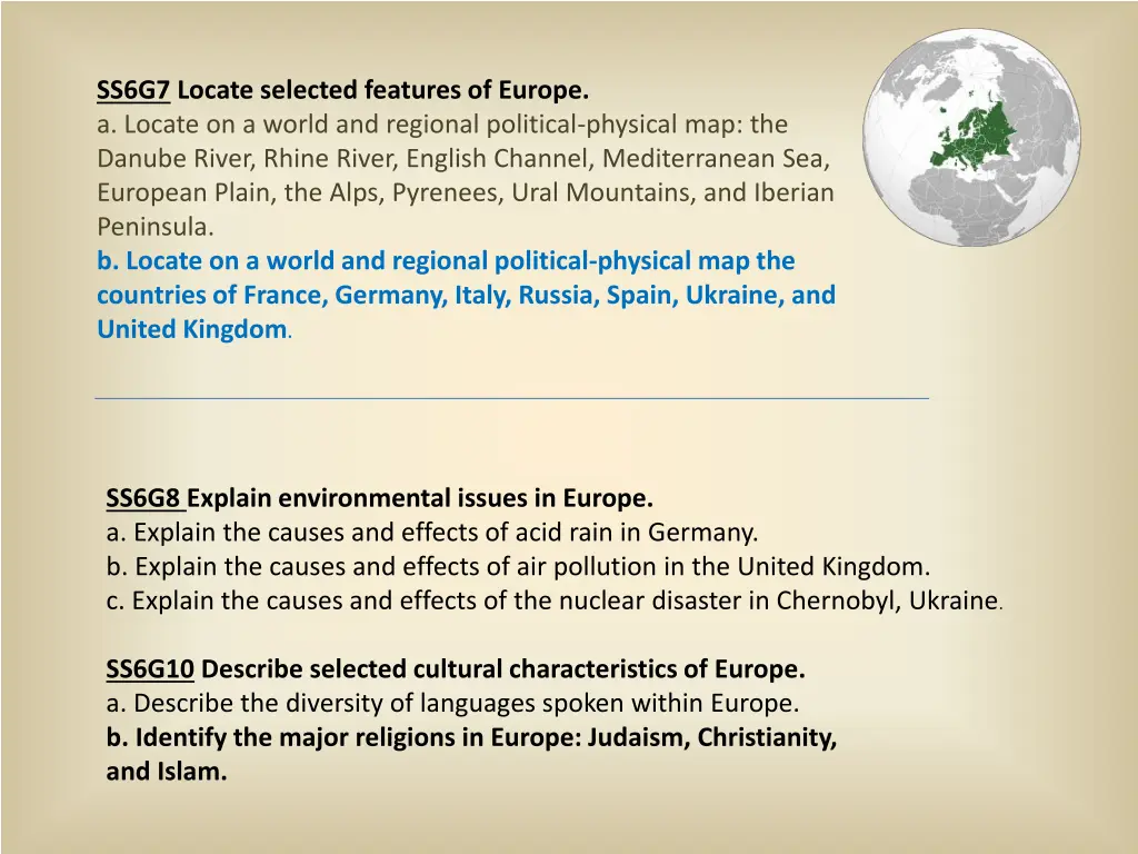 ss6g7 locate selected features of europe a locate