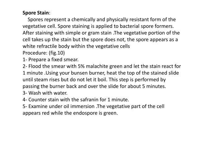 spore stain spores represent a chemically