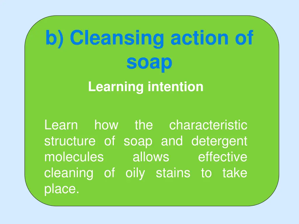 b cleansing action of soap learning intention