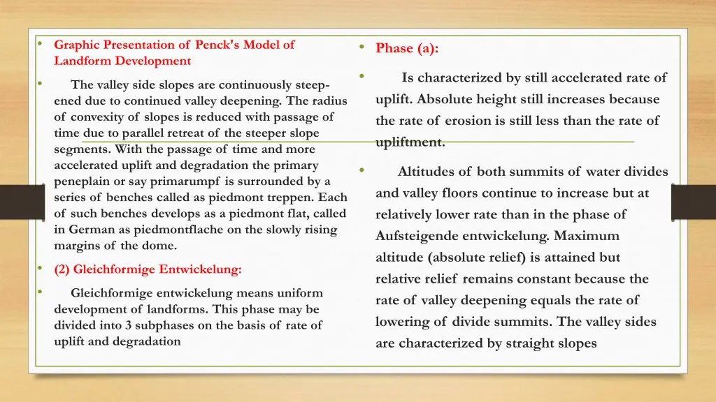 graphic presentation of penck s model of landform