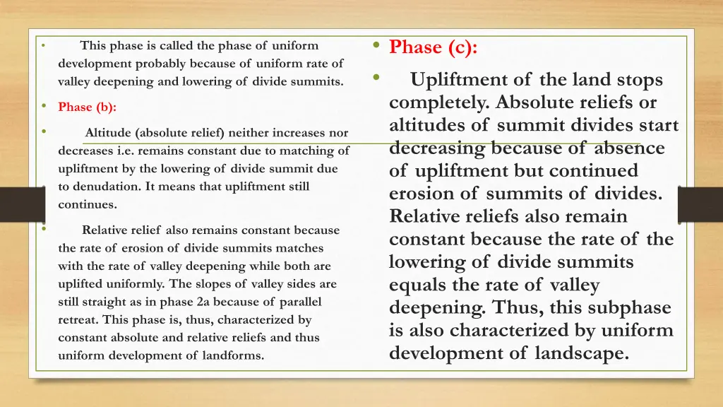 phase c upliftment of the land stops completely