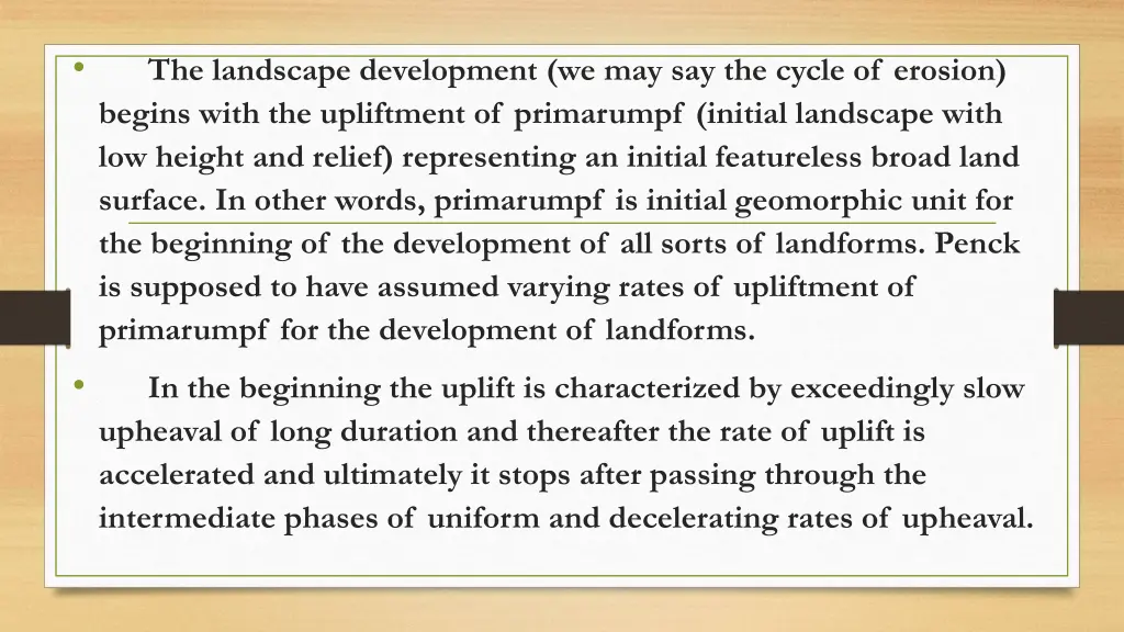 the landscape development we may say the cycle