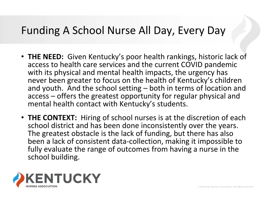 funding a school nurse all day every day