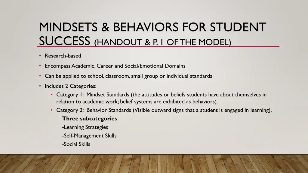 mindsets behaviors for student success handout