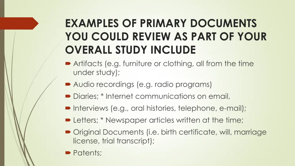 examples of primary documents you could review